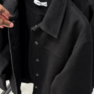 Black Snap-Button Overshirt Jacket Casual Minimalist Streetwear